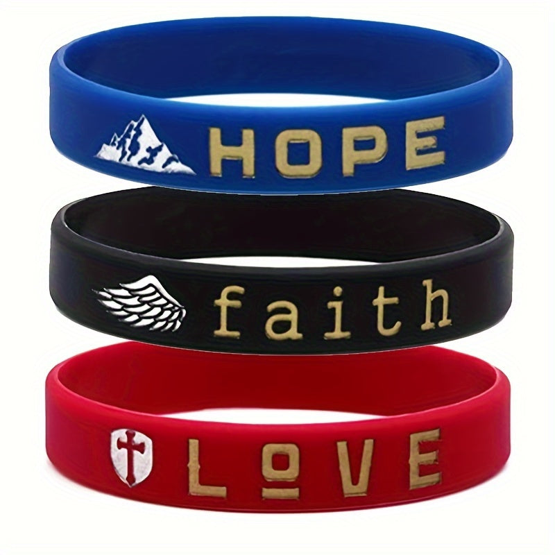 Set of 3 Slogan Rubber Bracelet Silicone Wristband