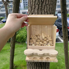 Wooden Squirrel House for Fall Garden Decor