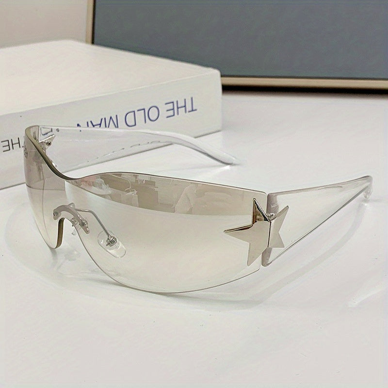 Rimless Y2K Sunglasses Wrap Around Oversized Frameless Sun Glasses
