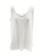Casual Tank Top Women's Plus Lace Waffle Pattern V Neck Top