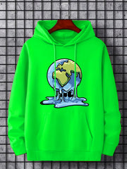 Melting Earth Print Hoodie Men's Casual Graphic Pullover Hooded Sweatshirt