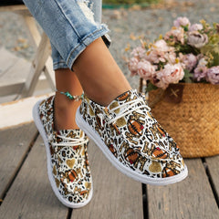 Leopard Rugby & Love Heart Graffiti Flat Shoes Women Slip On Casual