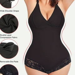 Lace Shaping Bodysuit V-Neck Tummy Control Body Shaper