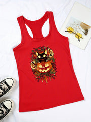Halloween Jack O' Lantern Tank Top Sleeveless Crew Neck Women's Clothing