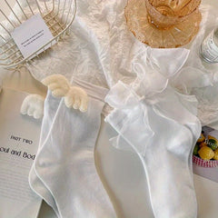 4 Pairs Girls Bowknot Wings Doll Knee High Socks