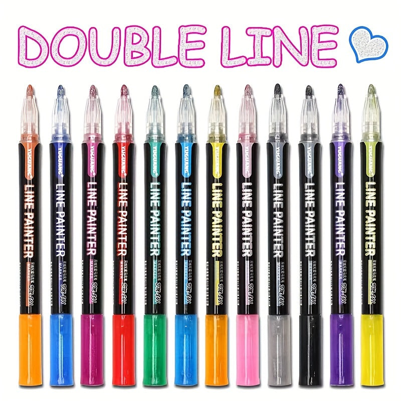 12-color Double Line Outline Pen Set for School Year