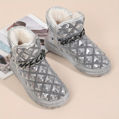 Y2K Snow Boots Sequin Glitter Chain Heighten Non Slip