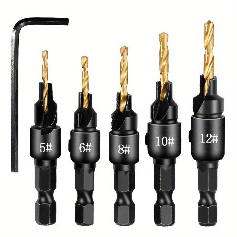 5pcs Countersink Drill Bit Set for Perfect Pilot Holes Woodworking
