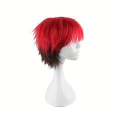 Men's 12 Inch Red Gradient Anime Dress Up Wig Cosplay Synthetic Fiber Wig