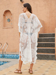 Lace Trim Beach Cover Up Dress Embroidered V Neck Swimwear