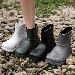 Women's Waterproof Chunky Medium Tube Rain Boots for Outdoor Fishing