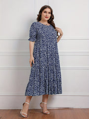 Floral Print Plus Size Maxi Dress Round Neck Long Dress
