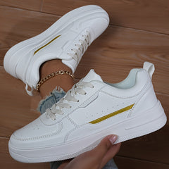 Faux Leather Flat Sneakers Casual Wear Resistant Non Slip Skate