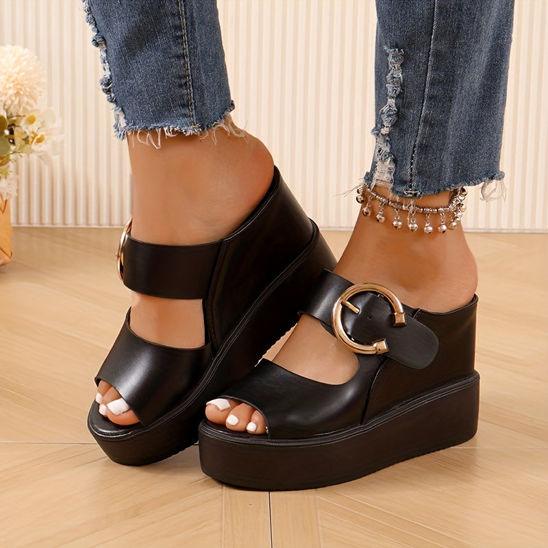 Women's Wedge Sandals Open Toe Slip On Slides Thick Sole Slippers