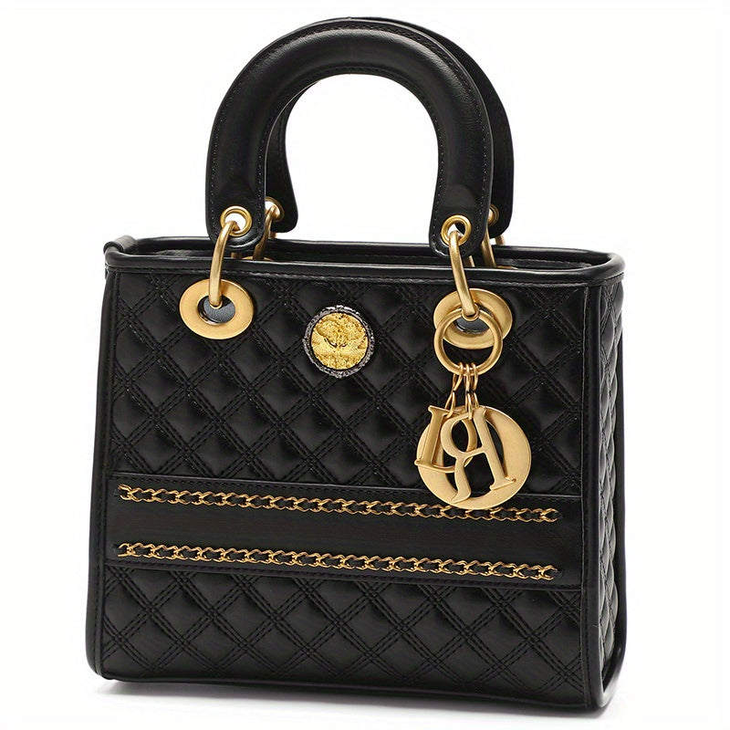 Quilted Top Handle Satchel Crossbody Bag Leather Handbag Purse