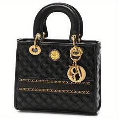 Quilted Top Handle Satchel Crossbody Bag Leather Handbag Purse