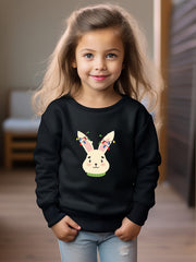 Christmas Light Bunny Graphic Crew Neck Long Sleeve Sweatshirt Kids