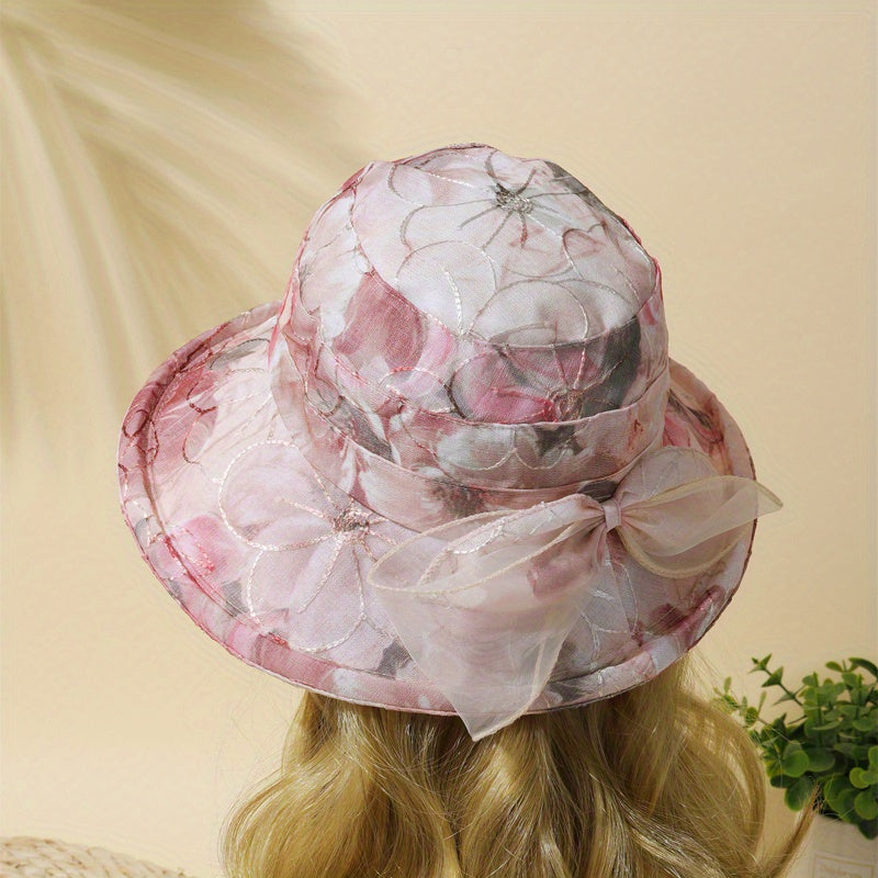 Vintage Flower Bucket Hat Rolled Brim Embroidery Basin Hat