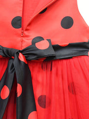 Girls' Ladybug Costume Polka Dot Sleeveless TuTu Dress Halloween Party Outfit