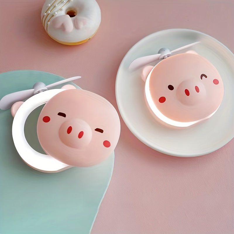 3 in 1 Compact Mirror Fan LED Light USB Rechargeable Cute Dog Head Shape
