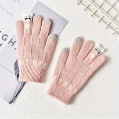 Unisex Knitted Finger Gloves Cat Jacquard Short Warm Winter Gloves
