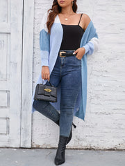 Colorblock Long Sleeve V Neck Cardigan