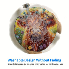 Highland Cow Pattern Mouse Pad Round Mouse Mat Non Slip Rubber Base Mousepad