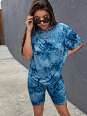 Tie Dye Two Piece Set Casual T-Shirt & Biker Shorts Outfit