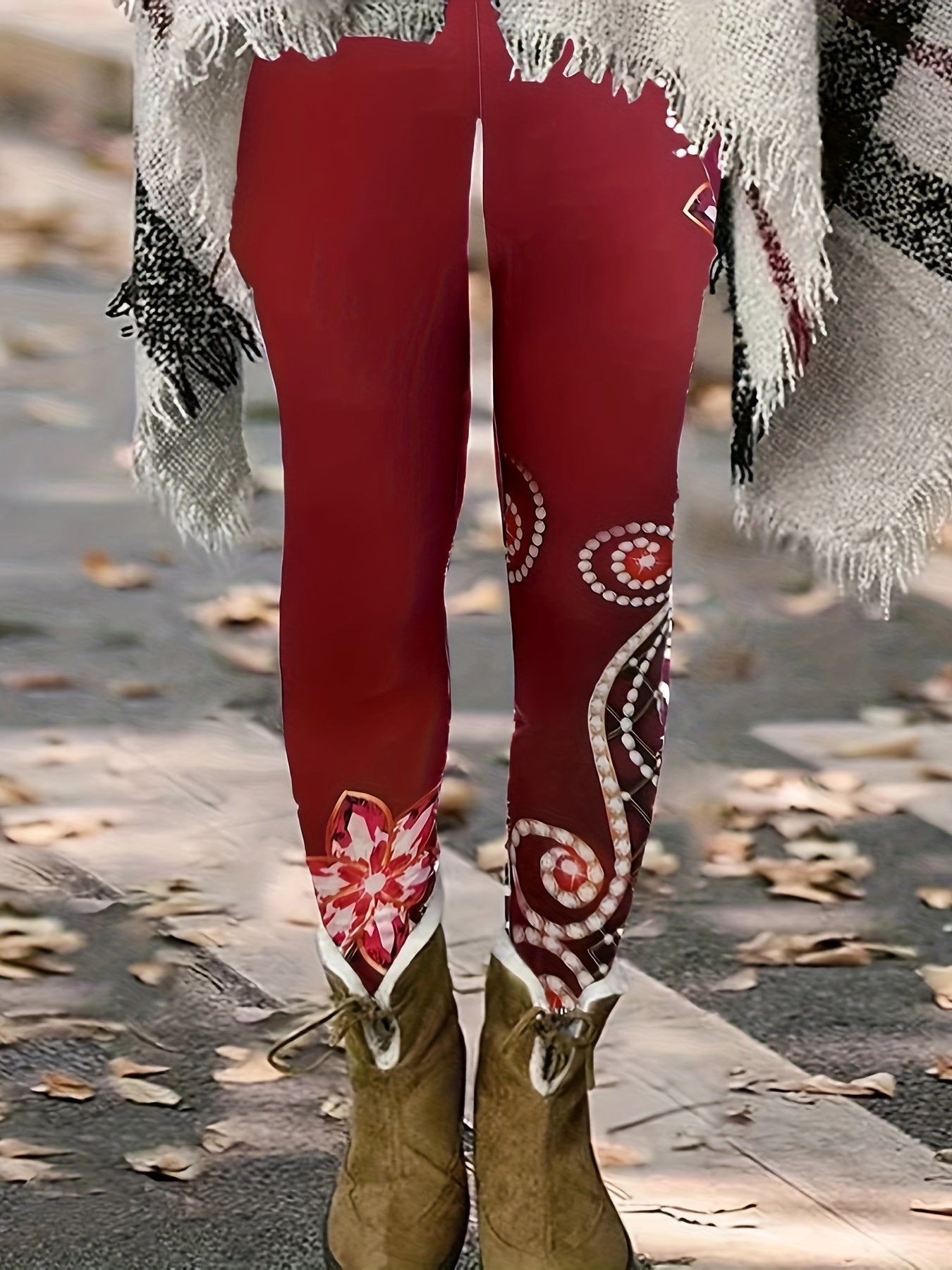 Floral & Grid Print High Rise Leggings