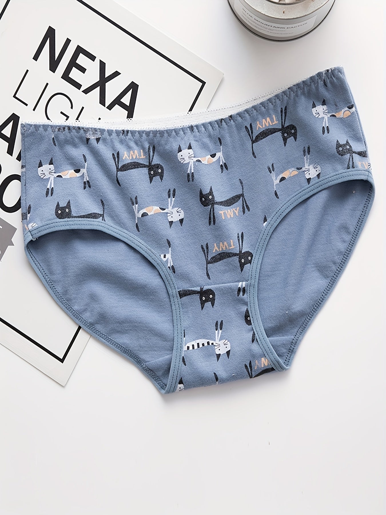 4pcs Cartoon Print Briefs Comfortable Breathable Mid Waist Panties