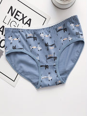 4pcs Cartoon Print Briefs Comfortable Breathable Mid Waist Panties