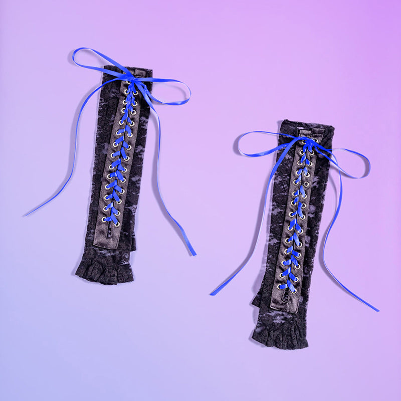 Nightclub Lace Strap Gloves Long Ribbon Knot