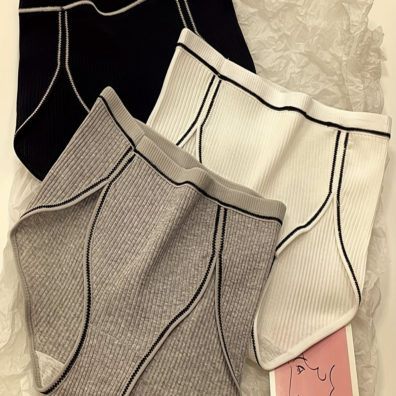 3pcs Ribbed Sports Briefs Mid Rise Stretch Panties