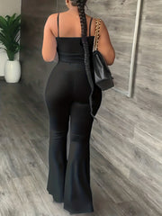 Solid Matching Two Piece Set Crop Cami Top & High Waist Flare Leg Pants Outfit