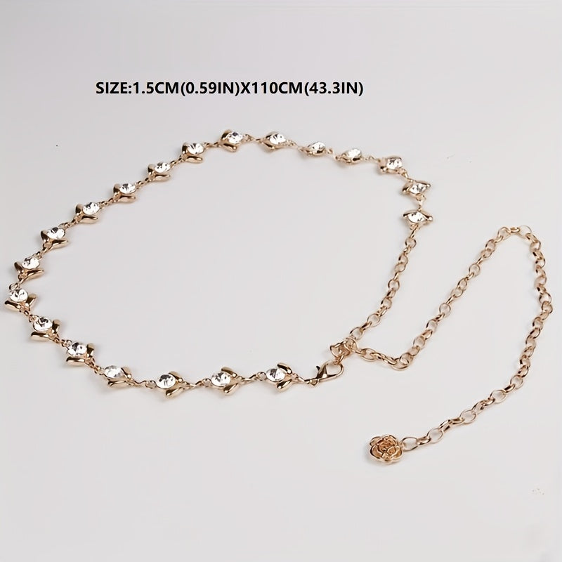 Rhinestone Waist Chain Flower Pendant Decorative Girdle Jewelry