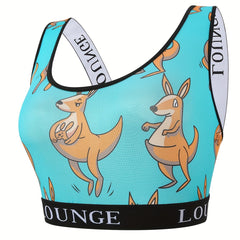 Bra Women's Plus Kangaroo Print Letter Tape Medium Stretch Bralette