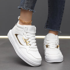 Faux Leather High Top Flat Skate Shoes Casual Versatile Wear Resistance Non Slip