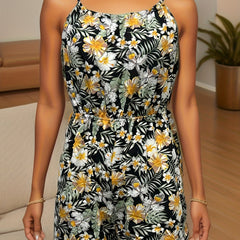Tropical Print Spaghetti Strap Romper Boho Sleeveless Wide Leg Romper