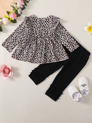 2pcs Baby Girl Flower Print Dress Top & Trousers Set
