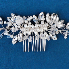 Faux Pearl Flower & Rhinestone Hair Comb Wedding Headwear