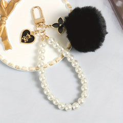 Wool Ball Pearl Bear Tag Bag Plush Keychain