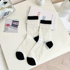 Argyle Pattern Socks Colorblock Crew Socks Women's Stockings