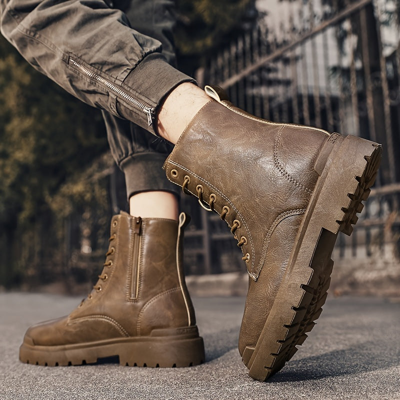 Men's Preppy Style Lace-up PU Leather Army Boots