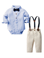 Kids Striped Onesie & Solid Overalls Set