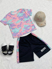 Boys Camouflage Outfit Round Neck T shirt & Shorts Kids Summer Clothes Sets
