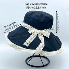 Bowknot Lace Decor Bucket Hat Wide Brim Sun Hat for Travel Beach