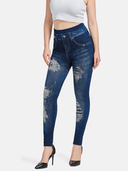 Denim Print High Waisted Leggings Casual Skinny Leggings