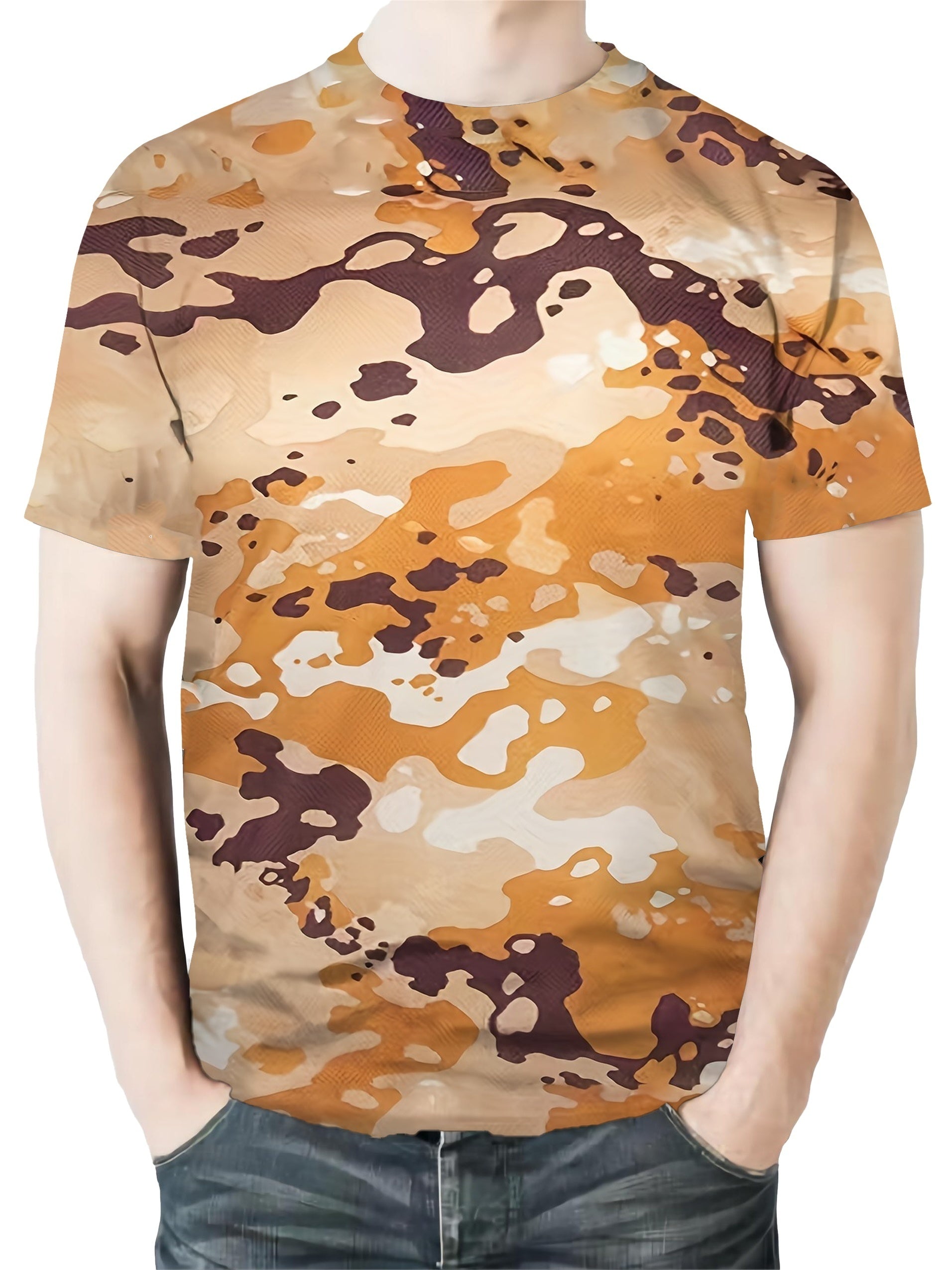 Men's Camo Crew Neck Tee Short Sleeve for Summer