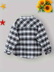 Kids Boys THE FUTURE IS Letter Print Plaid Shirts Long Sleeve Button Down Tops