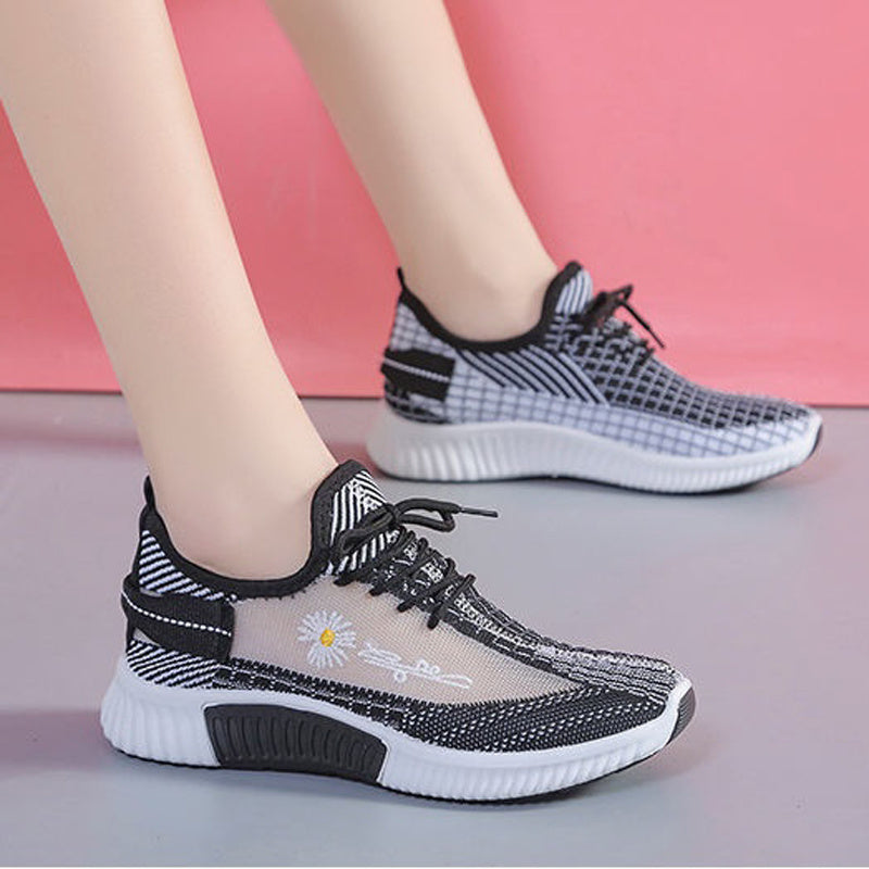 Women's Daisy Mesh Low Top Sneakers Breathable Lace Up Running Shoes